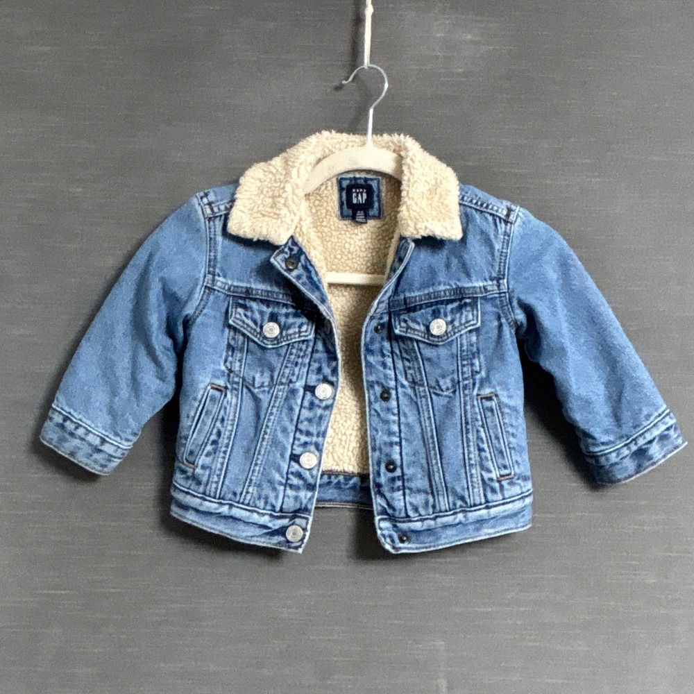 Baby GAP Denim Jacket 18-24 Months Blue Sherpa Lined Trucker Outerwear Coat